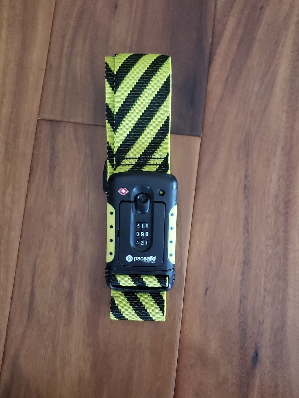 Pacsafe Black and Yellow Diagonal-Strip Luggage Strap with TSA Lock